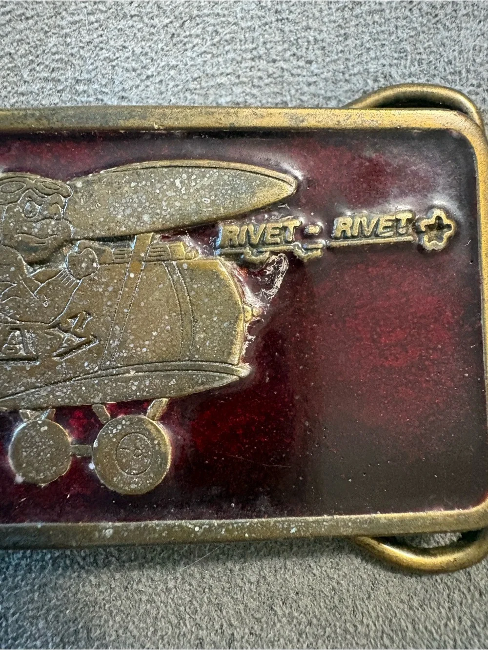 Vintage Belt Buckle MAX Rivet Rivet Cessna Plane Enamel Bronze